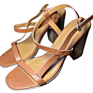 Report Carly Women's Block Heel Slingback Sandals Brown Faux Leather